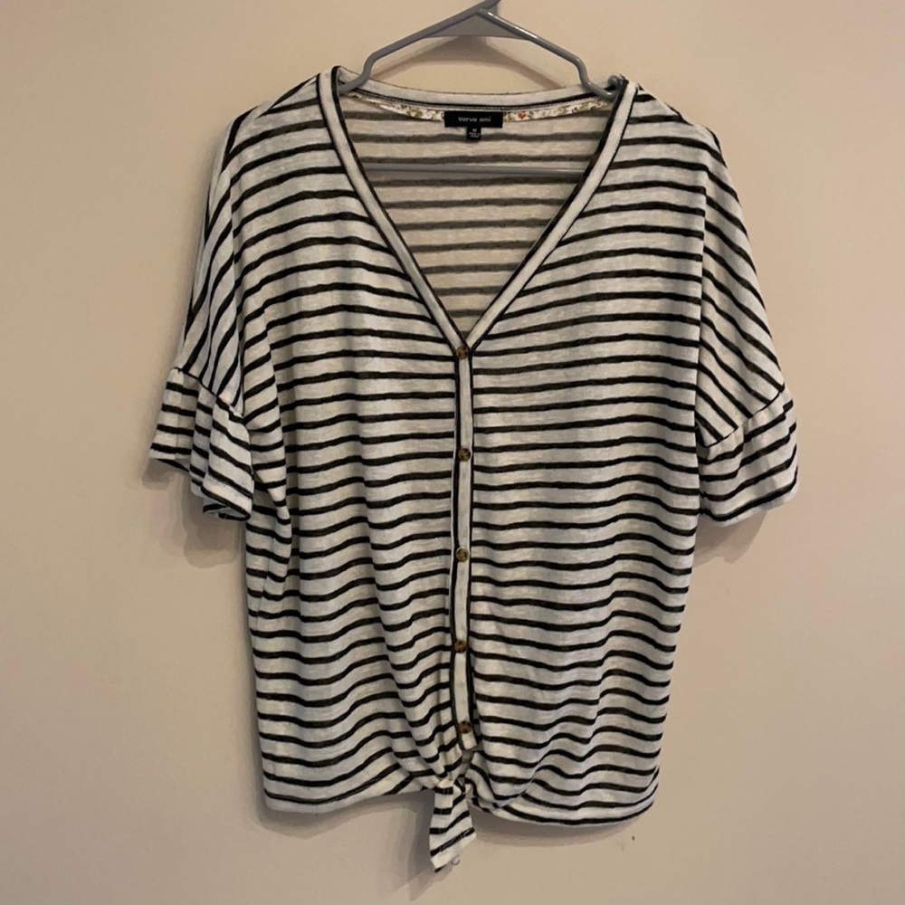 Striped tie front tee